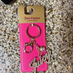 Juicy Couture Gold and Pink Keychain with Sparkle Charm